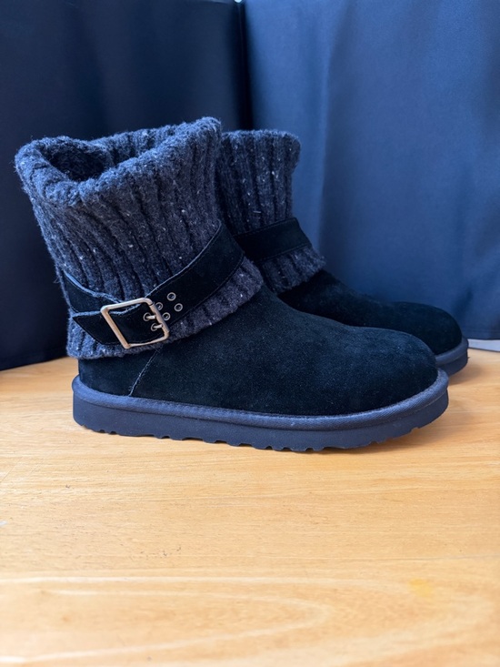 UGG Black Suede Knit Cuff Ankle Boots - Picture 2 of 6